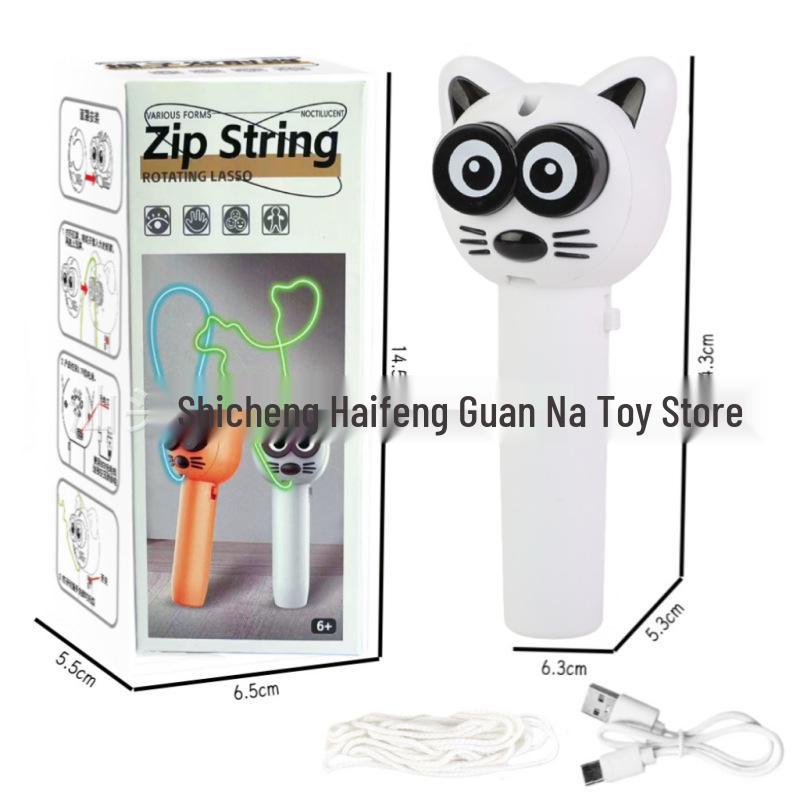 Rechargeable Electric Cat Teaser with Luminous Rope Launcher – ZipString Luminous Rope Launcher